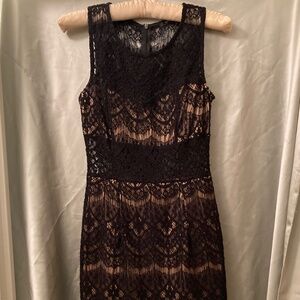 Blanc Black & Nude Lace Mini Dress Size S Fits Like XS or XXS Excellent Used Con